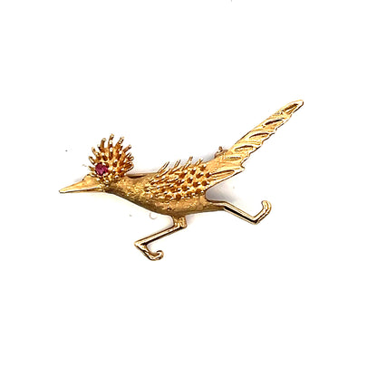 Ruby Roadrunner Brooch