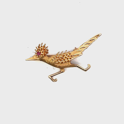 Ruby Roadrunner Brooch